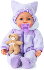 Bayer Design 94694AG 94694AA, Păpușă funcțională, Păpușă interactivă Piccolina Magic Eyes, mișcă gura, clipește și închide ochii, vorbitoare, violet, 46 cm