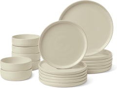 Set de veselă din gresie glazurată Amazon Basics, 18 piese, 6 seturi complete, lavabil în mașina de spălat vase, ivory