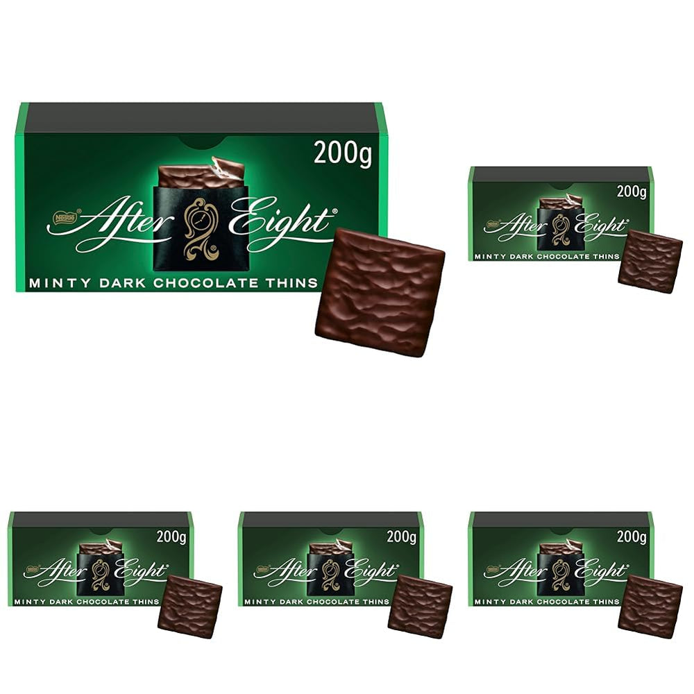 NESTLÉ AFTER EIGHT Tenké čtverečky tmavé čokolády s mátovou krémovou náplní pro fajnšmekry Balení 5 ks (1 x 200 g)