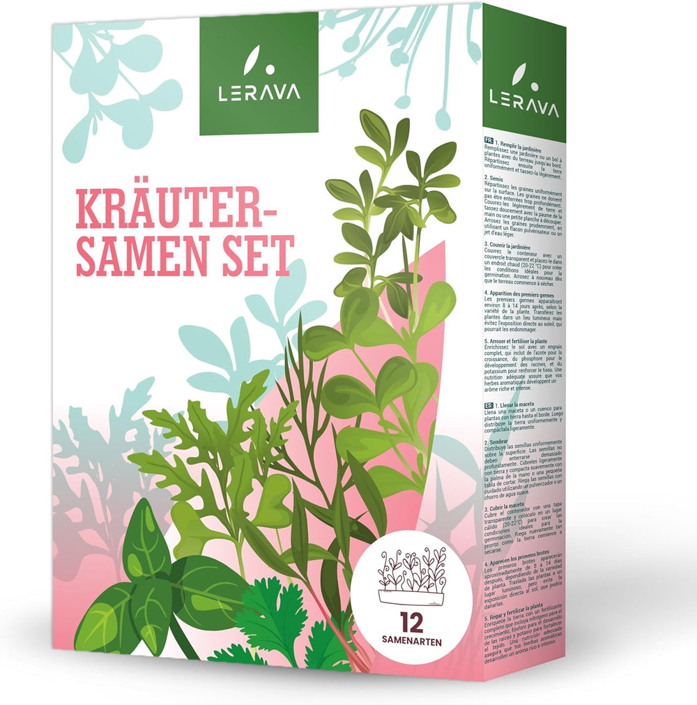 LERAVA Kräutersamen Set – 12 Sorten: Basilikum Samen, Parsilie Samen, Koriandr, Oregano & mehr – Saatgut für frische Kräuter im Garten oder Topf, Premium Samen für Küche & Balkon - Samen set, semena
