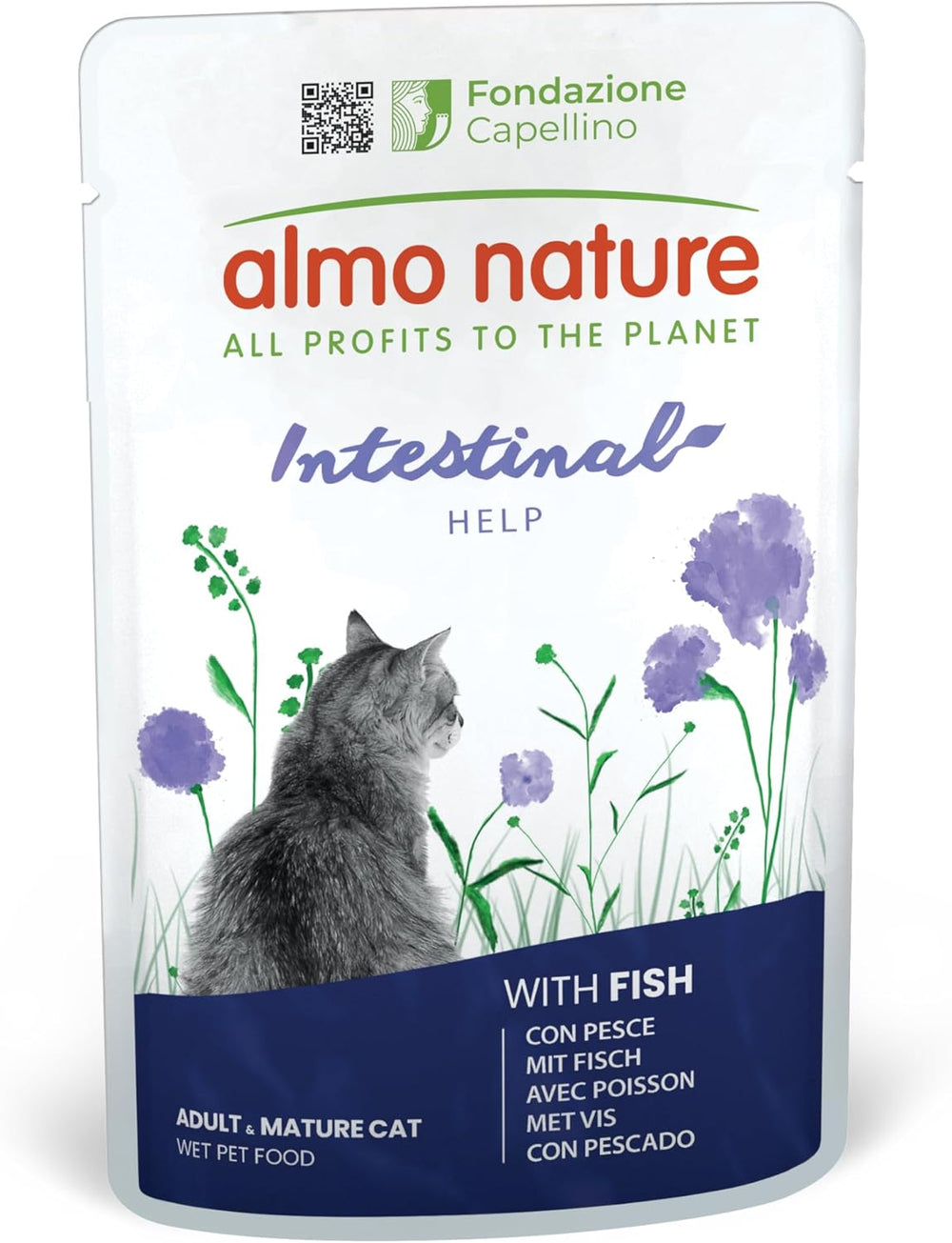 Almo Nature Functional - Intestinal Help - Hrană umedă pentru pisici adulte și mature cu intestine sensibile - cu pește - susține microbiomul - 70 g (pachet de 30)