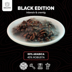 KING'S COFFEE - EDIȚIE NEAGRĂ - 1 kg Boabe de Cafea Crema Intense - Cafea cu Aciditate Scăzută - Prăjire în Loturi Mici din Italia - Boabe de Espresso Arabica Puternic (Amestec) pentru Aparate Complet Automate și Portafiltru