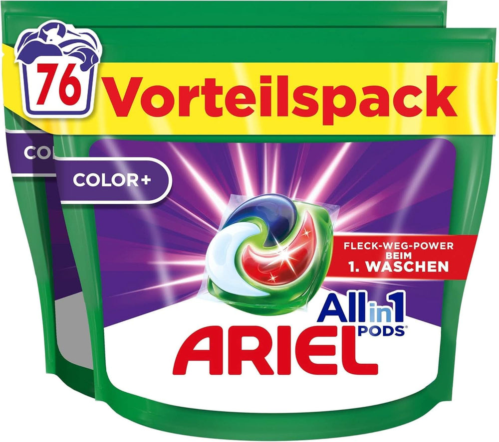 Prací prostředek Ariel PODS All-In-1, 76 praní, barevný prací prostředek, zářivé čištění Prací prostředky Naty Shop 76 kapslí Nový model