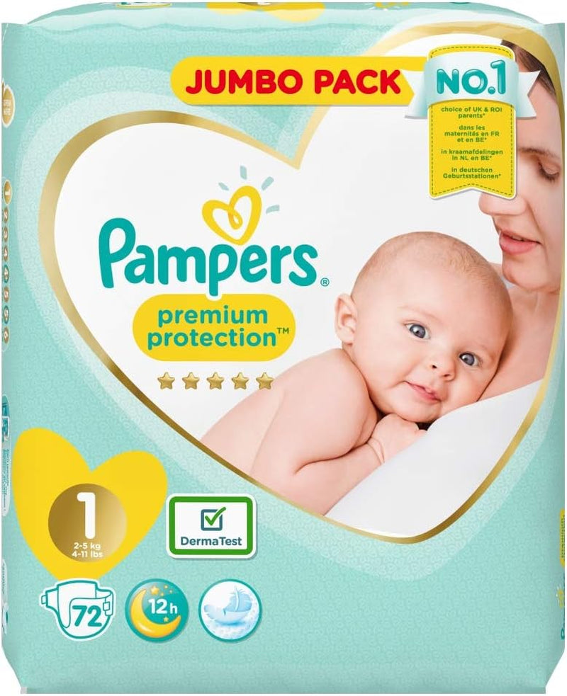 Plenky Pampers Premium Protection pro novorozence, Jumbo pack, velikost 1, 72 kusů