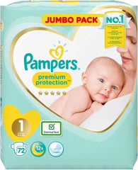 Plenky Pampers Premium Protection pro novorozence, Jumbo pack, velikost 1, 72 kusů