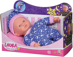 Simba 105010010 - Laura Kleiner Stern, Weichkörperpuppe in süßem Strampler und Mütze mit leuchtenden Monden und Sternen, 20cm, Glow in The Dark, Babypuppe ab 12 Monaten