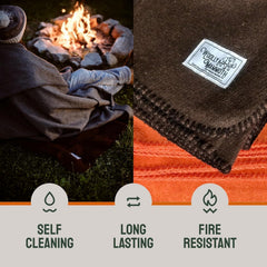Woolly Mammoth Woolen Co. pătură de camping, extra mare, lână merino, Echipamentul perfect în aer liber pentru bushcraft, camping, trekking, drumeții, supraviețuire sau pătură în cabană. Maro, 168 X 228 Paturi si Cuverturi Woolly Mammoth Woolen Company