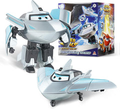 Transformační letadlo Super Wings Supercharged Traver, přibl. 12,7 cm velká dětská figurka na hraní Letadlo a figurka robota pro chlapce a dívky starší 3 let Stříbrné akční figurky Naty Shop Traver