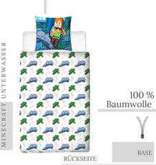 Minecraft Povlečení Kinderbettwäsche Jugendbettwäsche 135X200 · Unterwasserwelt · Wende Motiv · Kissenbezug 80X80 + Bettbezug 135X200 Cm · 100% Baumwolle · Deutsche Größe Naty Shop