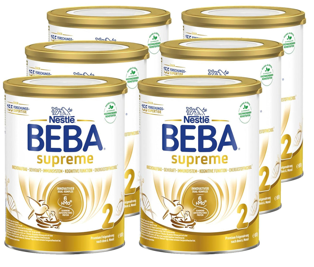 BEBA SUPREME 2 Pokračovací mléko po 6 měsících, pouze laktóza, bez palmového oleje, balení 6 ks (6 x 800 g) Naty Shop