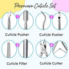 ARMIZ Set de 4 piese pentru împingătorul și cleștele de cuticule, Set profesional de instrumente pentru îndepărtarea cuticulelor, Clește multifuncțional din oțel inoxidabil pentru manichiură și pedichiură