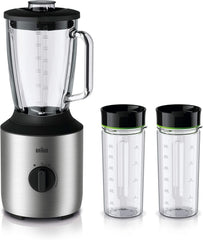 Braun Powerblend 3 JB 3150 BK Standmixer - 1,5 L Glas-Mixaufsatz, Küchenhelfer Zum Zerkleinern, Pürieren & Mixen, 800 Watt, Schwarz Bucatarie Naty Shop Edelstahl/Schwarz Single