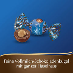 Lindt Roulette Ball Nocciolatte, mléčná čokoláda s lískooříškovou krémovou náplní a celými lískovými oříšky, 3000g