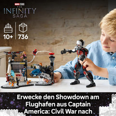 LEGO Marvel Captain America: Civil War Action Duel - Superhrdinská herní sada s 8 minifigurkami - Hračka na stavbu letadla a herní sadu - Dárek pro chlapce a dívky 76314 Stavebnice Besuche den LEGO-Store