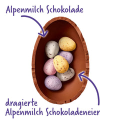 Milkshake Me Egg – čokoládové vajíčko plněné mini barevnými vejci z alpské mléčné čokolády – 97g