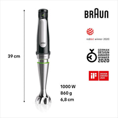Braun Homehold Hogar Multiquick 7 Mixer, Spritzschutz, Spülmaschinenfest, Bpa-Frei, 600 Ml, Zerkleinerer 500 Ml, Eisklinge, MQ 7035XBI, 1000 W, Schwarz, MQ7035XBI Kitchen Naty Shop