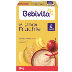 Terci de lapte cu fructe (4x500g), de la 5 luni, fără zahăr adăugat, cu minerale și vitamine valoroase, foarte sățios