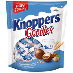 Knoppers Goodies Crunchy Minis – 1 x 180g – křupavé oplatkové kuličky plněné kousky lískových oříšků, mlékem a nugátovým krémem, zalité čokoládou