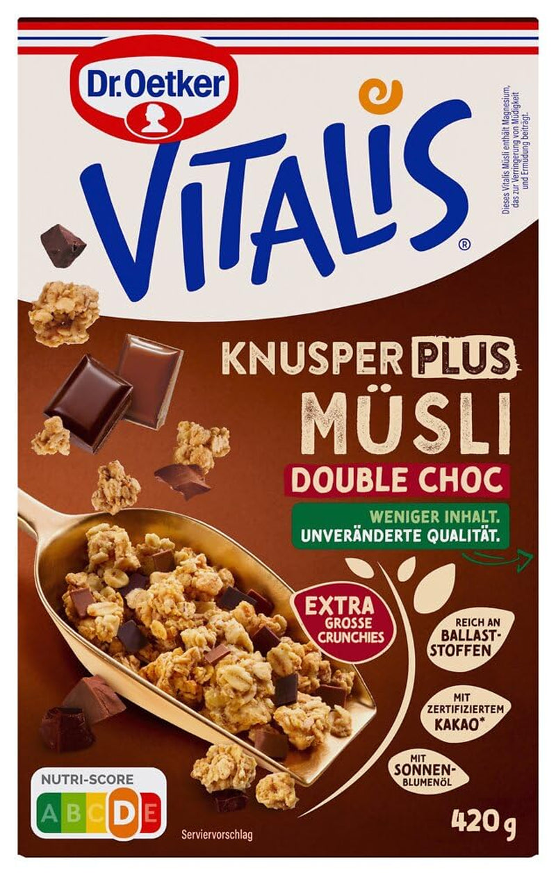 Dr. Oetker Vitalis KnusperPlus Double Chocolate: Křupavé müsli s mléčnou a hořkou čokoládou, balení 7 ks (7 x 450 g)