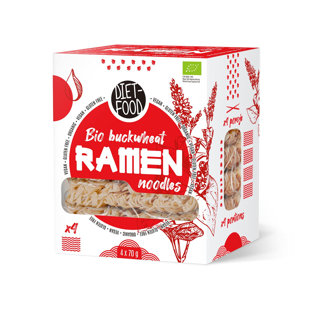 DIETNÍ POTRAVINY Bio pohankové nudle Ramen, vegetariánské a veganské jídlo, bez tuku, bez sóji, bez lepku, dietní nudle rozpustné ve vodě, nízkokalorické, 280 g
