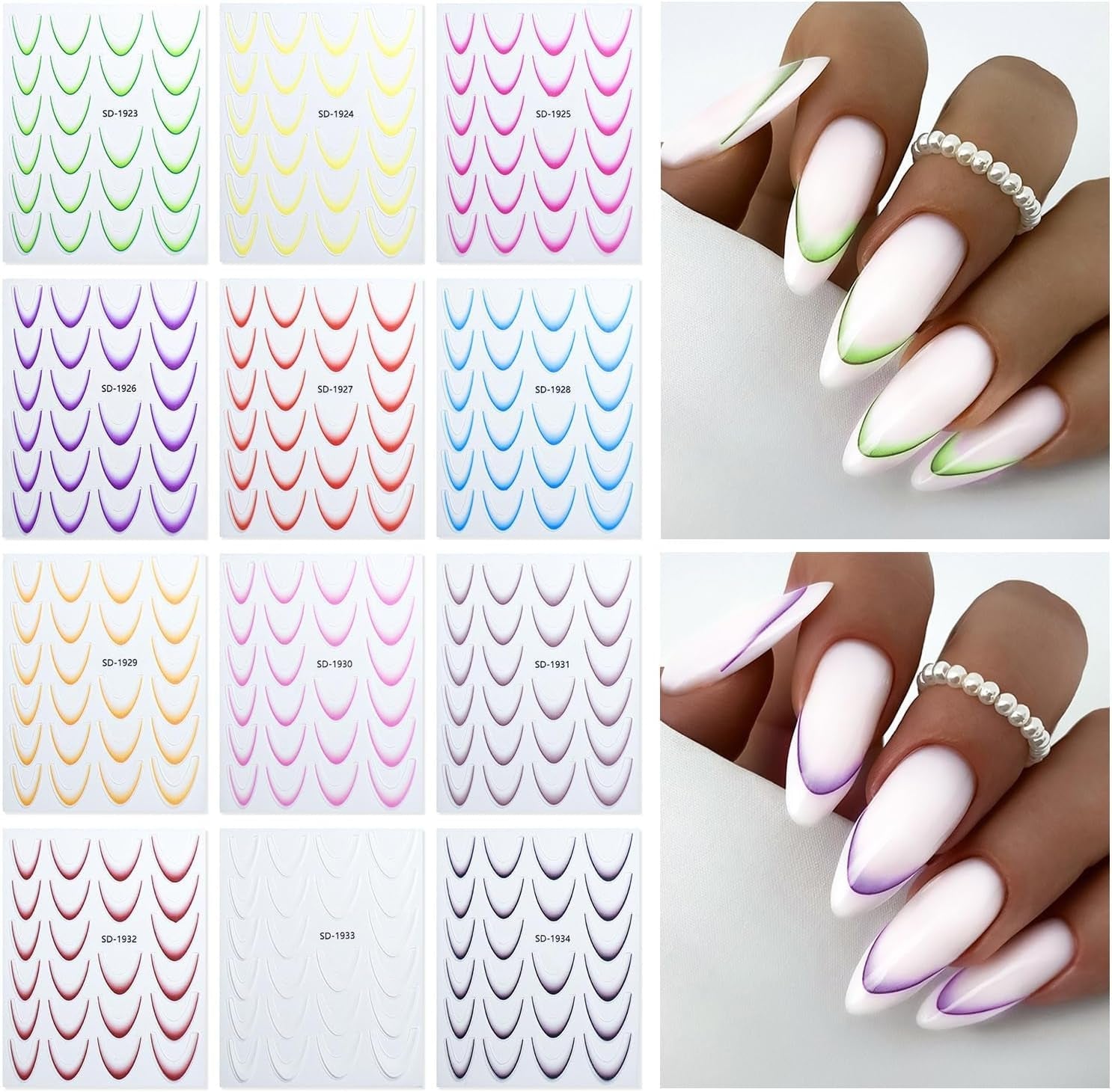 GZMAYUEN 12 culori franceze unghii autocolante 3D franceză culoare gradient unghii autocolante autoadezive unghii design unghii accesorii