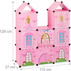 Polička do dětského pokoje Relaxdays, zámek princezny, plast, DIY skříňka s dvířky, HBT: 128 X 110 X 37 Cm, růžová Naty Shop Dollhouses