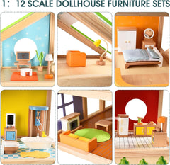 Hape Four Seasons Wooden Doll's House Casă de păpuși premiată cu trei etaje, cu mobilier, accesorii, scări mobile și acoperiș reversibil pentru fiecare sezon Casute de papusi Naty Shop