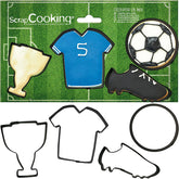 SCRAP COOKING 4 Forme de Biscuiți cu Forme de Fotbal – Forme de Biscuiți din Oțel Inoxidabil – Forme de Fotbal, Tricou, Pantofi, Pahar – Forme pentru Torturi Mici – Accesorii de Coacere, Decorațiuni de Ziua de Naștere – 2086