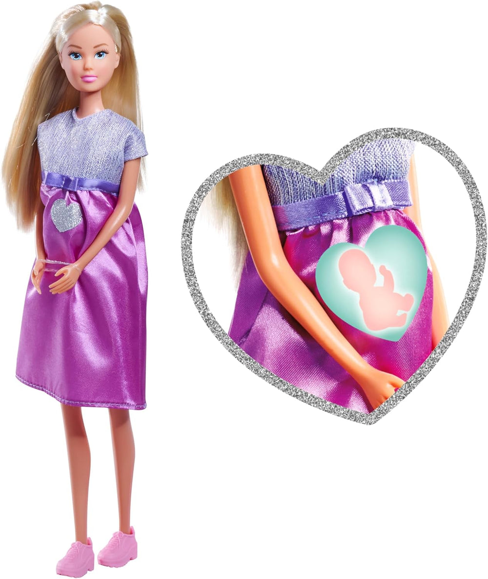 Simba Steffi Love Welcome Baby 29 cm – Steffi însărcinată cu copil, set de 12 accesorii pentru jocuri de rol, păpușă de modă cu păpușă bebeluș de 4 cm, jucărie pentru copii cu vârsta de 3 ani și peste