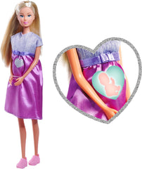 Simba Steffi Love Welcome Baby 29 cm – Steffi însărcinată cu copil, set de 12 accesorii pentru jocuri de rol, păpușă de modă cu păpușă bebeluș de 4 cm, jucărie pentru copii cu vârsta de 3 ani și peste