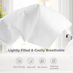 Comfort Spaces Sada přikrývek Kienna Luxusní letní přikrývka s dvojitým stehem Lehká měkká povlečení na celý rok Odpovídající povlak na polštář Bílá přikrývka velikosti King (264,2 x 228,6 cm) Přikrývky a přikrývky Naty Shop