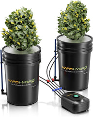 Sistem de creștere hidroponică Mars Hydro DWC, cultură în apă adâncă de 5 galoane, pompă de aer de 8 W, furtun de aer multifuncțional, piatră de aer, 2 găleți și kit de picurare în ghiveci