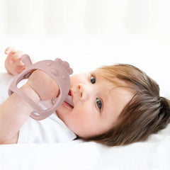 Jucărie de dentiție din silicon PandaEar pentru bebeluși | Mănușă de dentiție cu sugere | Suzetă de mestecat pentru ameliorarea durerii (alb/roz)