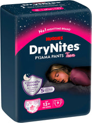 Noční noční pomočování Huggies DryNites pro dívky 13-cca 17 let (48-60kg) Počet 27 (3x9) měsíční balení kalhotkových plen