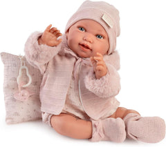 Antonio Juan Puppen für Neugeborne, Winterpfeife, realistické babypuppe, 42 cm, s růžovým oblečením, dudlík a polštář v ceně
