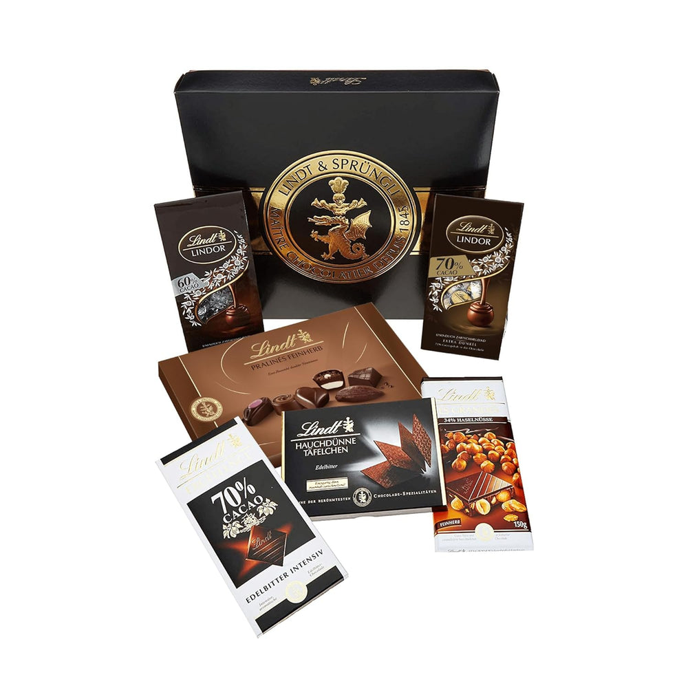 Lindt sada tmavé čokolády | 847 g | Sada 6 ks specialit z hořké čokolády Lindt (tyčinky, LINDOR, pralinky) od polosladké po extra tmavé | Hromadné balení | Čokoládový dárek