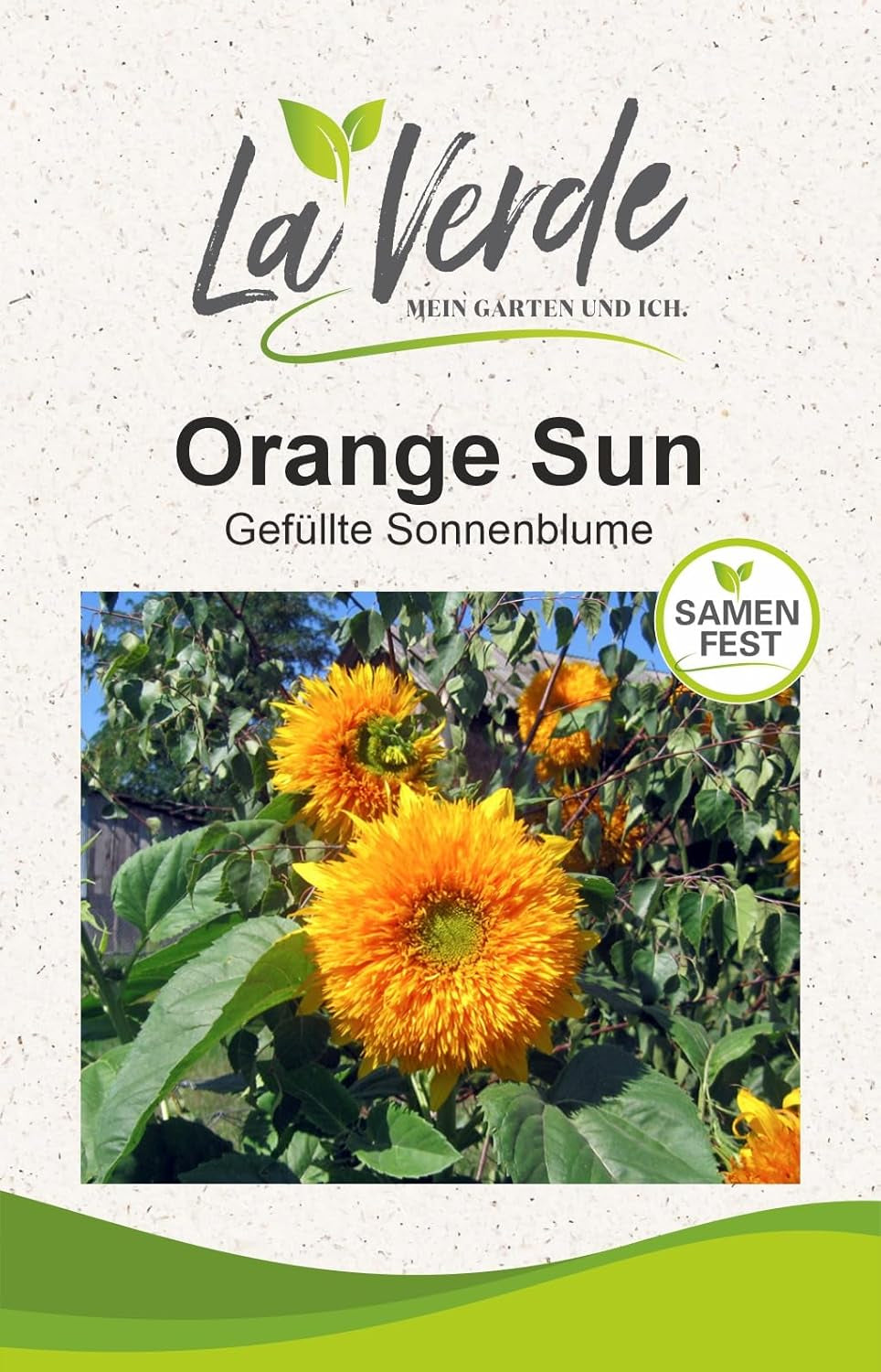La Verde MEIN GARTEN UND ICH. Orange Sun Sonnenblumen Samen Für Ca. 30 Pflanzen, Gefüllte Orange Blüten, Eintriebig Und Schnittgeeignet, Blumensamen Ohne Gentechnik