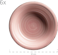 MÄSER 931495 Bel Tempo II, Set de veselă pentru 6 persoane cu aspect vintage modern, Serviciu de masă cu 12 piese, Pictat manual, Roz, Gresie