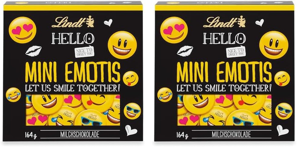 HELLO Mini čokoládové emotikony | 164 g | Přibl. 27 cool emotikonů v různých provedeních, vyrobených z té nejlepší mléčné čokolády | Čokoládový dárek pro děti | Na ozdobu (balení 2 ks)