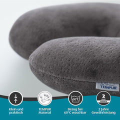 Pernă de călătorie TEMPUR Transit, material confortabil pentru perna de gât, vâscoelastică, ideală pentru călătorii cu autobuzul, trenul, mașina sau avionul, 30 x 28 x 8 cm