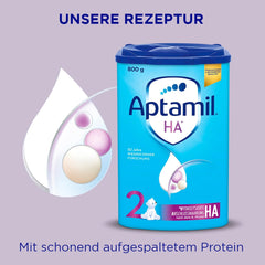 Aptamil HA 2 – Pokračovací mléko po 6 měsících, s Omega 3 a 6, DHA, ARA a ALA, bez laktózy, bez palmového oleje, dětská výživa, sušené mléko, 1 x 800 g (balení 4 ks)