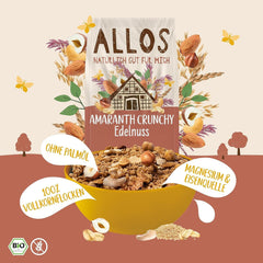 Prémiové křupavé müsli s vlašskými ořechy a amarantem Allos | Bio müsli | Müsli s ořechy | Ovesné vločky | Cereálie k snídani | Vegan | Balení po 6 kusech (6 x 400 g)