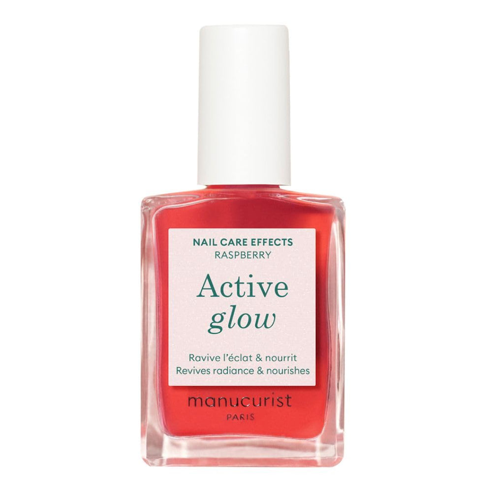 MANUCUIST Nail Care Repair Active Glow Raspberry (růžová) na bio bázi: sladké mandle, maliny, výživný a lesklý lak na nehty, transparentní růžový efekt – nahé laky na nehty