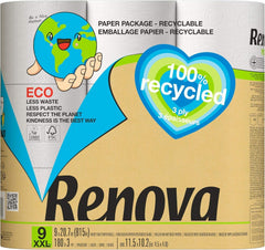 Hârtie igienică Renova 100% RECICLATĂ 9 role, albă, normală