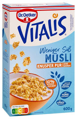 Dr. Oetker Vitalis Less Sweet Crunchy Pure: Křupavé müsli s o 30 % méně cukru, balení 5 ks (5 x 600 g)