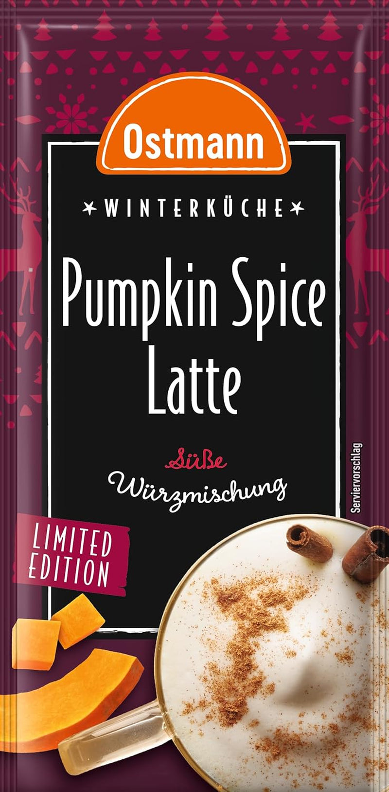 Ostmann Gewürze – Pumpkin Spice Latte Würzmischung, zum Einrühren in Milch mit Kaffee nebo Espresso, mit Kürbispulver, 16 g im Beutel (Verpackungsdesign kann abweichen)