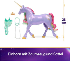 Unicornul Wildstar de la Unicorn Academy - 28 cm înălțime, unicorn original de Sophia din serialul Netflix, cu coamă și coadă reale, frâu și șa detașabile și perie, pentru copii cu vârsta de 4 ani și peste