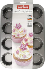 Forma na muffiny Zenker s 12 formami na pečení (Ø 7 cm), na muffiny a cupcakes, rozměry: 38,5 x 26,5 x 3 cm Formy na pečení a plechy Naty Shop