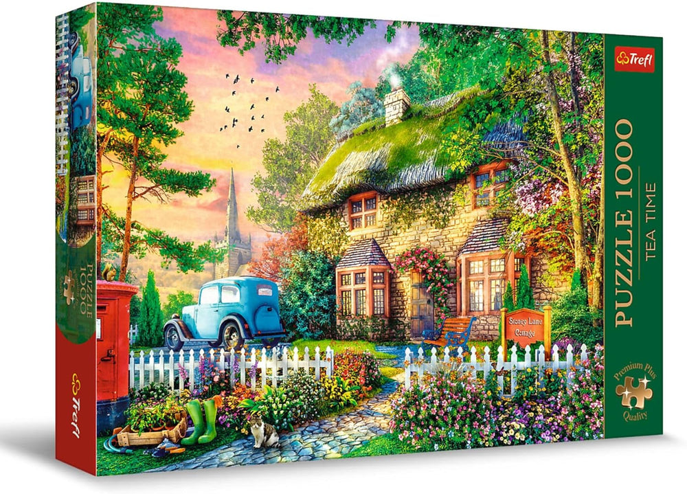 Trefl Premium plus kvalita - Puzzle Tea Time: Houses Stoney Lane - 1000 dílků, Série nostalgických malovaných obrázků, Ideální sladění dílků, Pro dospělé a děti od 12 let Puzzle Naty Shop Výchozí název