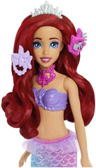 Mattel Disney Princess Toys, Make-up Shell Mermaid Panenka Arielle Fashion s odnímatelným ocasem, Makeup Table s 5 opakovatelnými vyskakovacími překvapeními a 5 doplňky, JBF86 Naty Shop Dolls